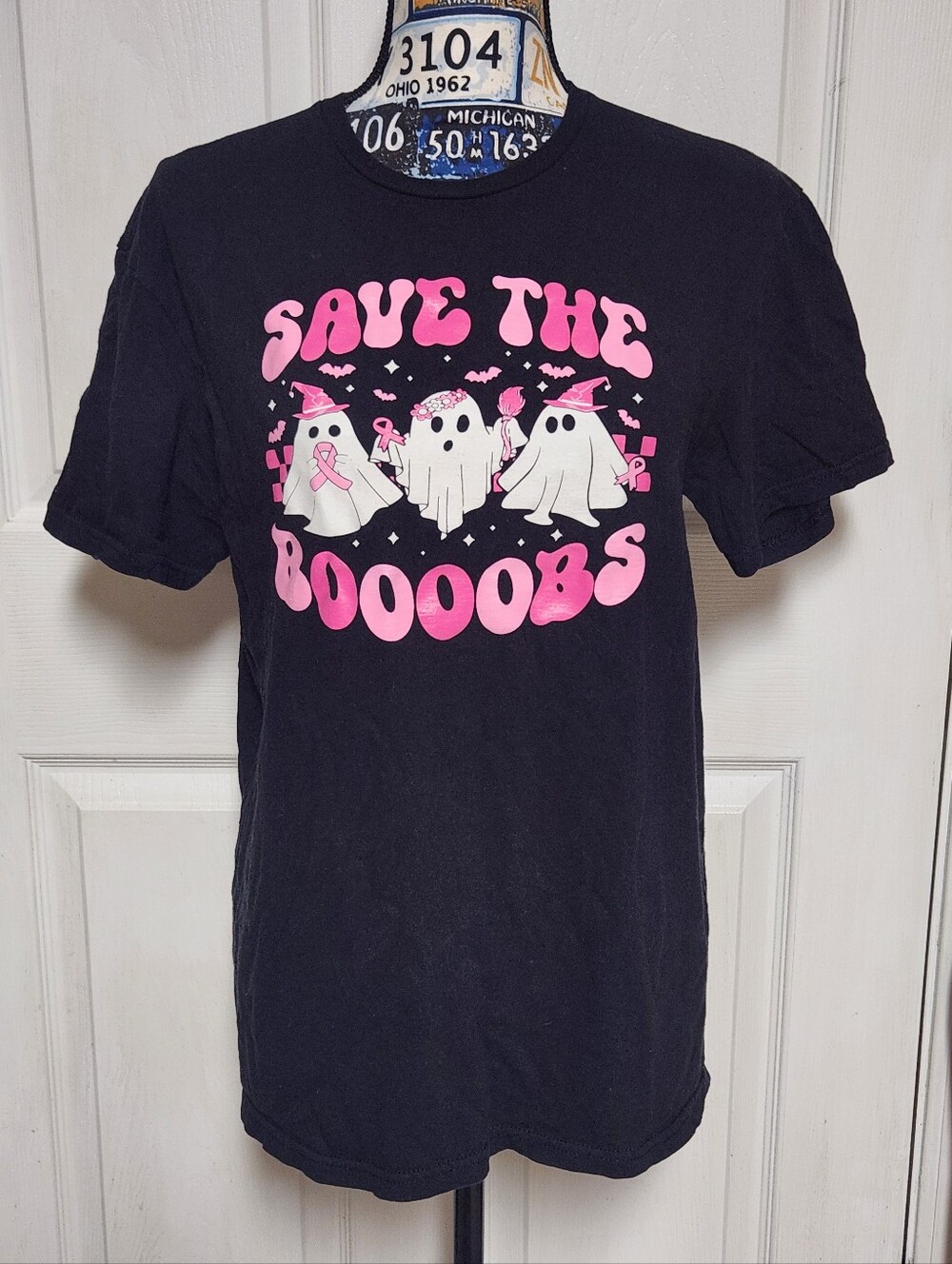 Save The Booobs Graphic Tee - Black with Pink Print